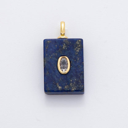 18K Gold Filled 24.5mm Natural Gemstone Rectangle Tag Pendant | N742 N750 N821