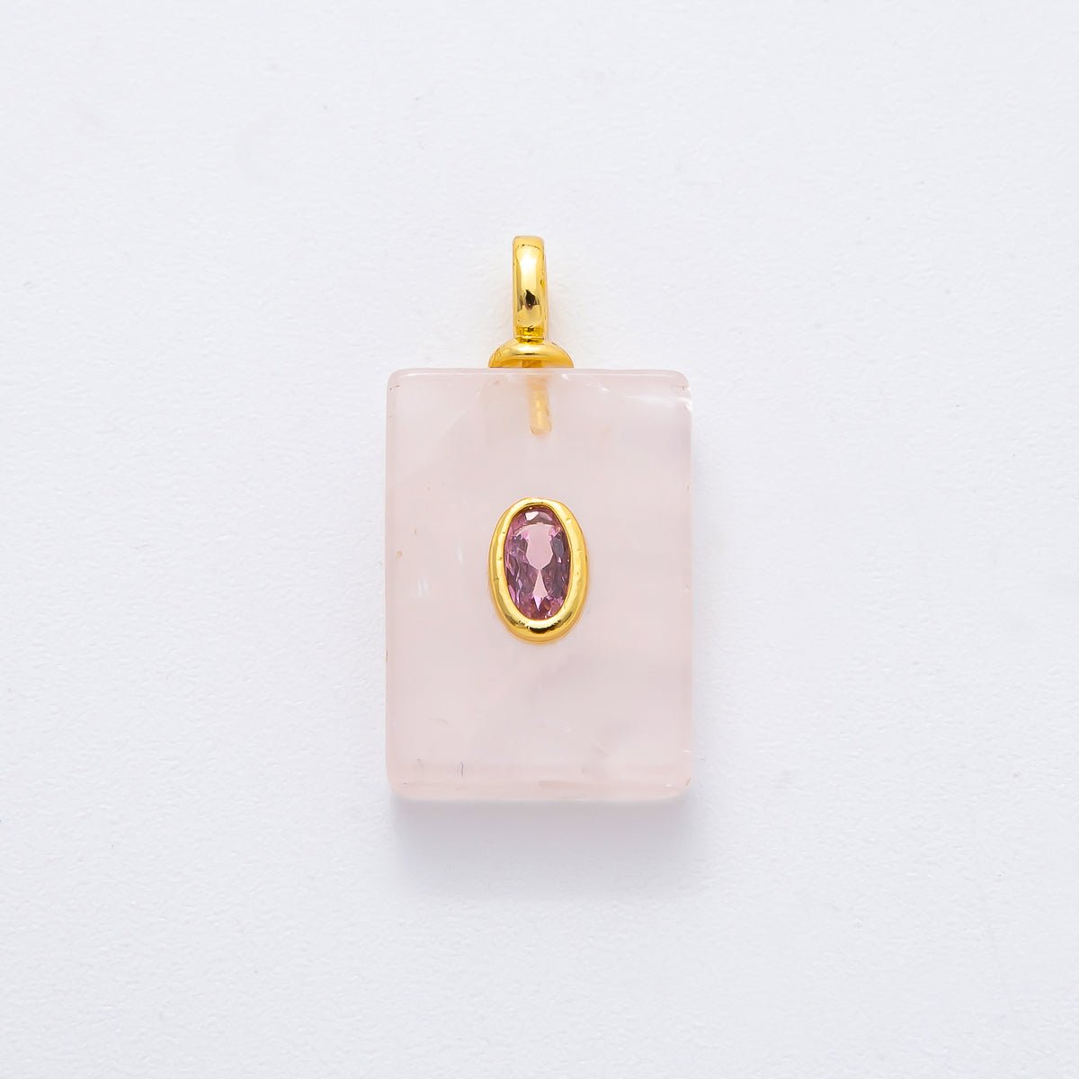 18K Gold Filled 24.5mm Natural Gemstone Rectangle Tag Pendant | N742 N750 N821