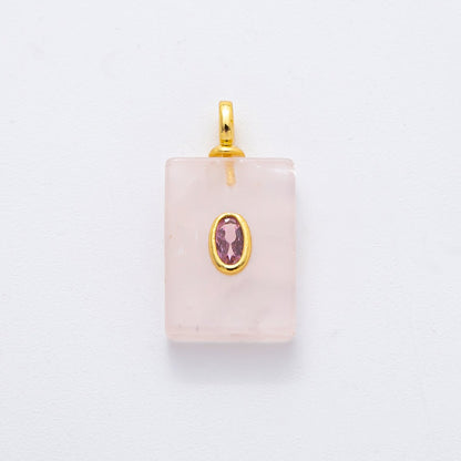 18K Gold Filled 24.5mm Natural Gemstone Rectangle Tag Pendant | N742 N750 N821