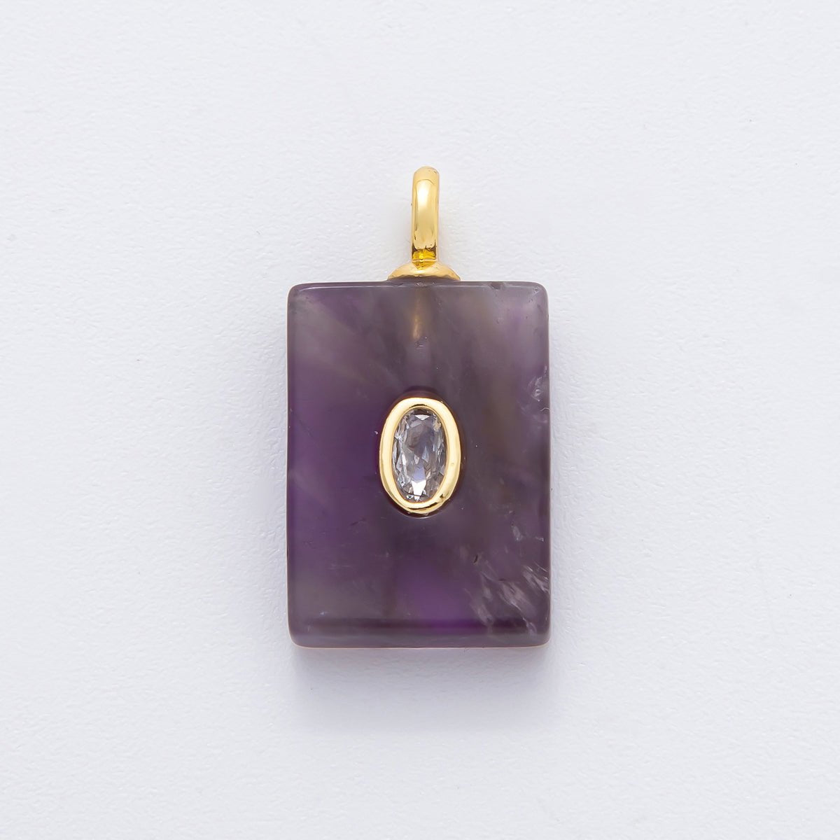 18K Gold Filled 24.5mm Natural Gemstone Rectangle Tag Pendant | N742 N750 N821