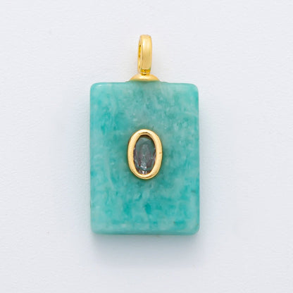 18K Gold Filled 24.5mm Natural Gemstone Rectangle Tag Pendant | N742 N750 N821