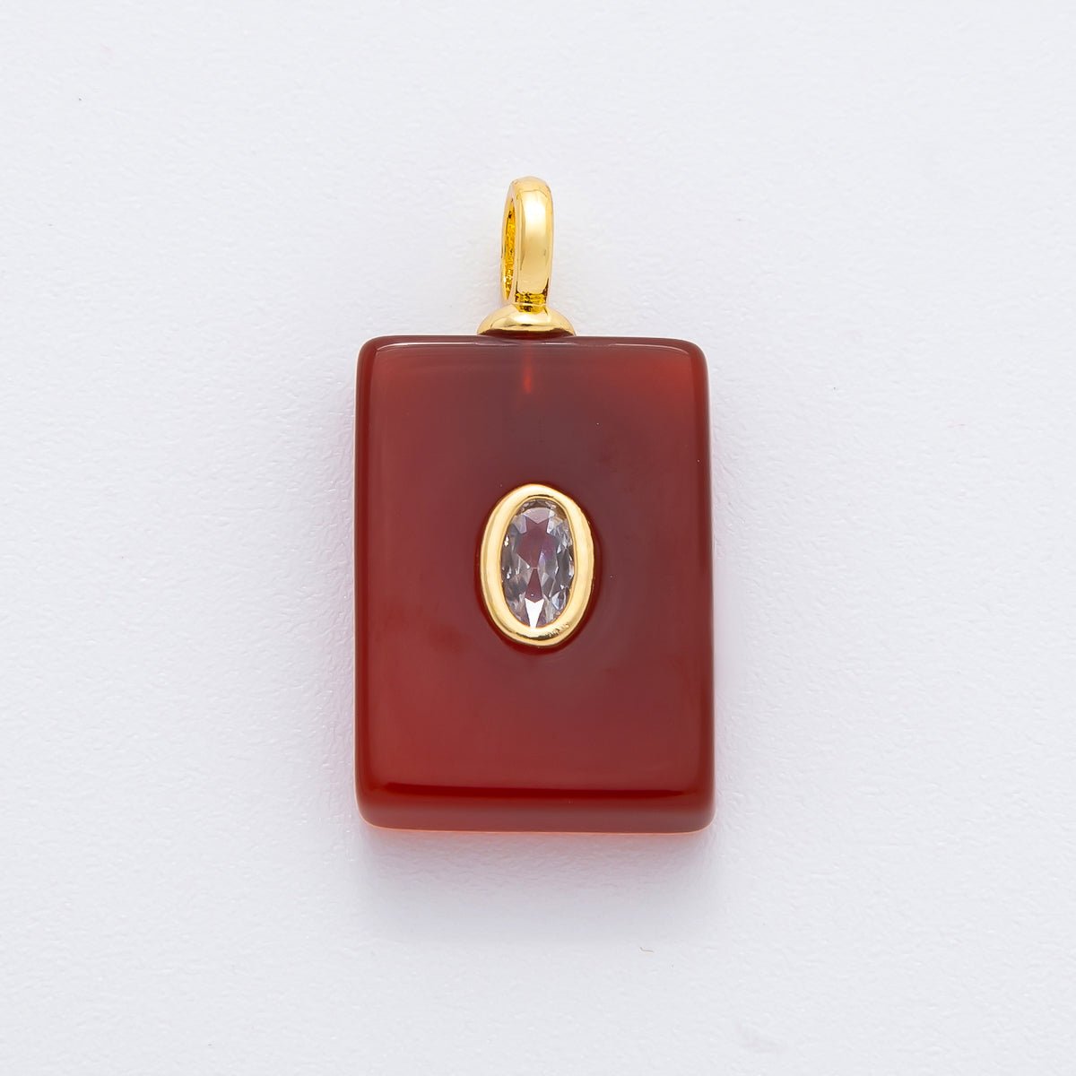 18K Gold Filled 24.5mm Natural Gemstone Rectangle Tag Pendant | N742 N750 N821