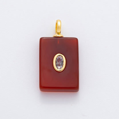 18K Gold Filled 24.5mm Natural Gemstone Rectangle Tag Pendant | N742 N750 N821