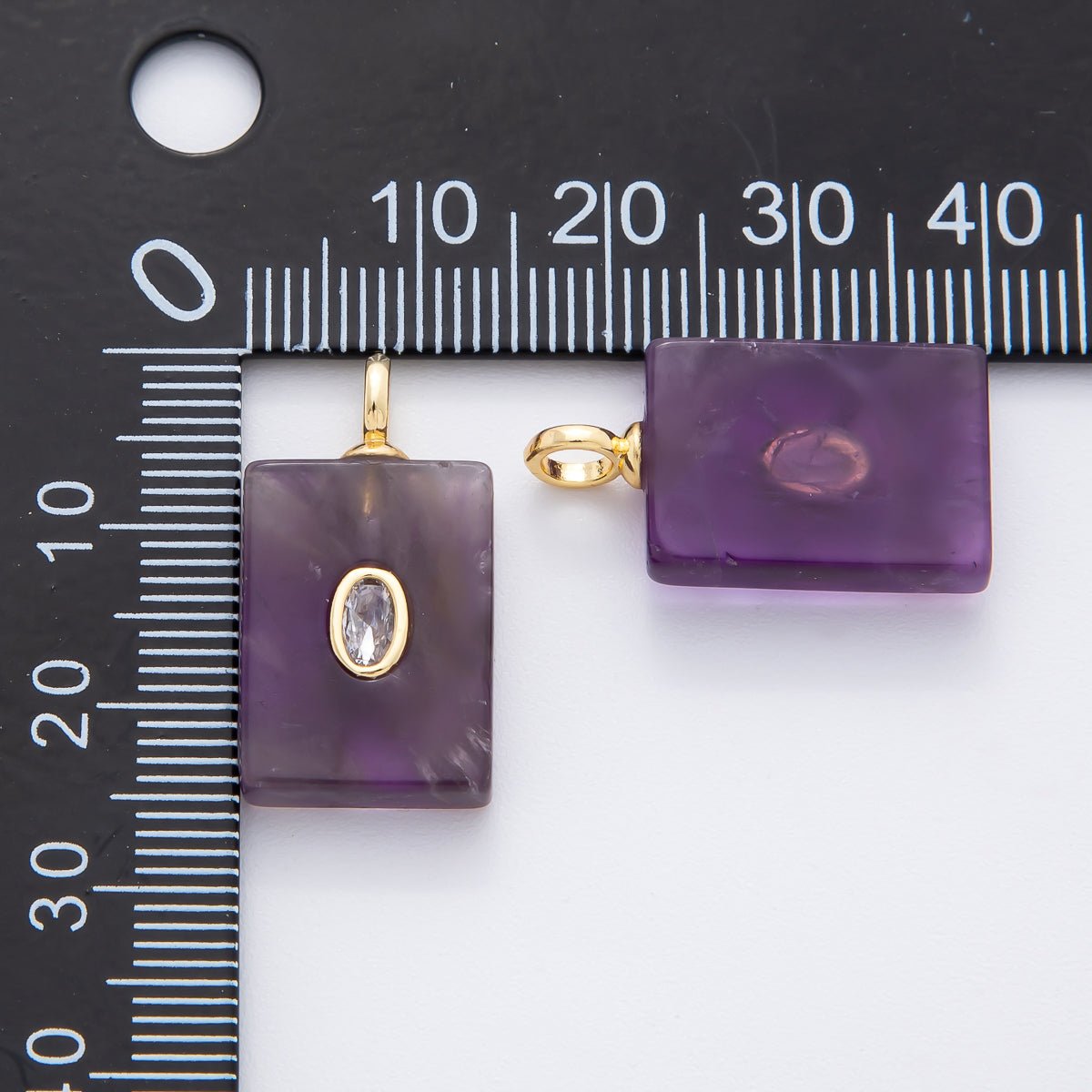 18K Gold Filled 24.5mm Natural Gemstone Rectangle Tag Pendant | N742 N750 N821