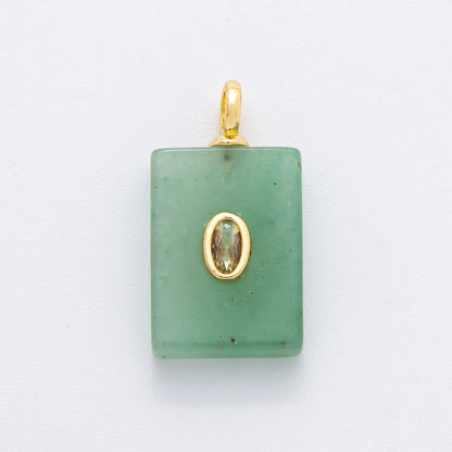 18K Gold Filled 24.5mm Natural Gemstone Rectangle Tag Pendant | N742 N750 N821