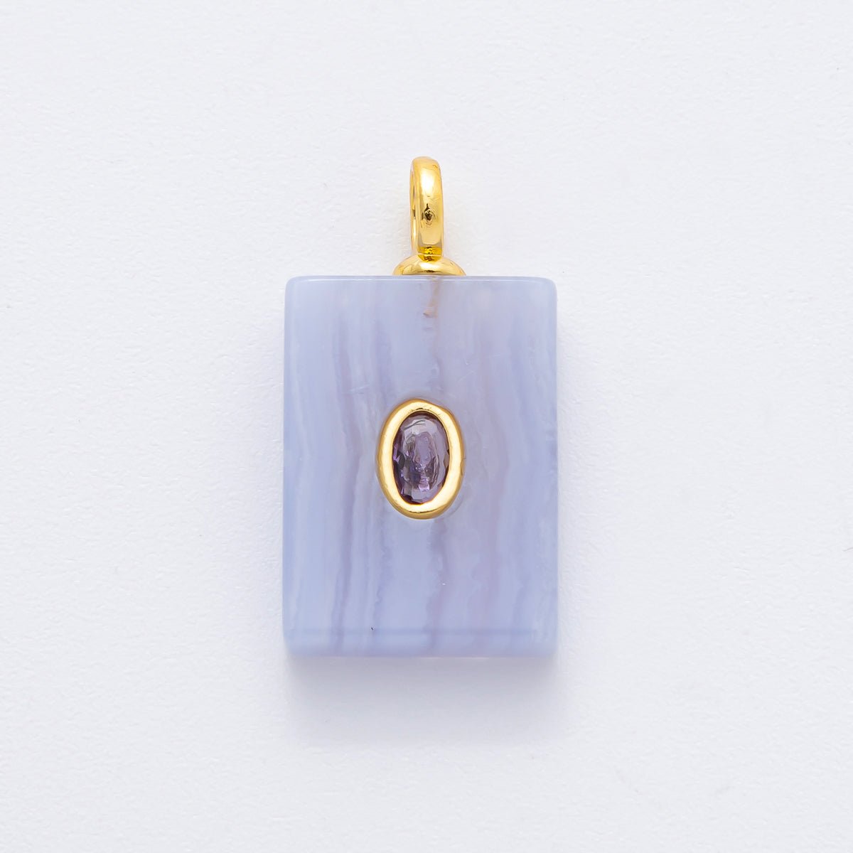 18K Gold Filled 24.5mm Natural Gemstone Rectangle Tag Pendant | N742 N750 N821