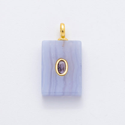 18K Gold Filled 24.5mm Natural Gemstone Rectangle Tag Pendant | N742 N750 N821