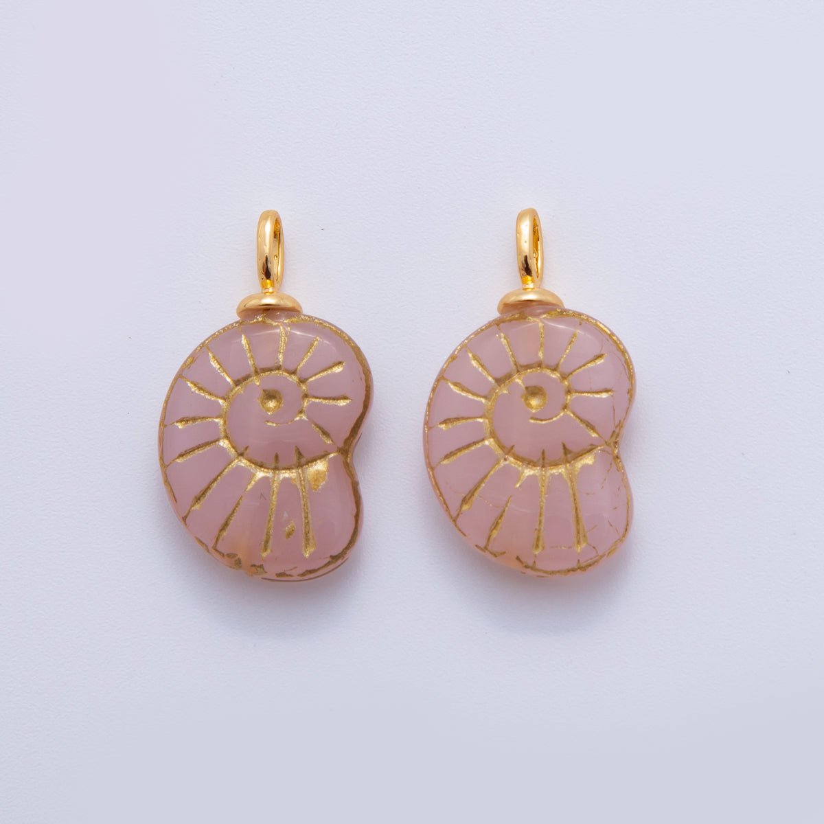 18K Gold Filled 24mm Baby Pink Enamel Sea Shell Charm | AF292