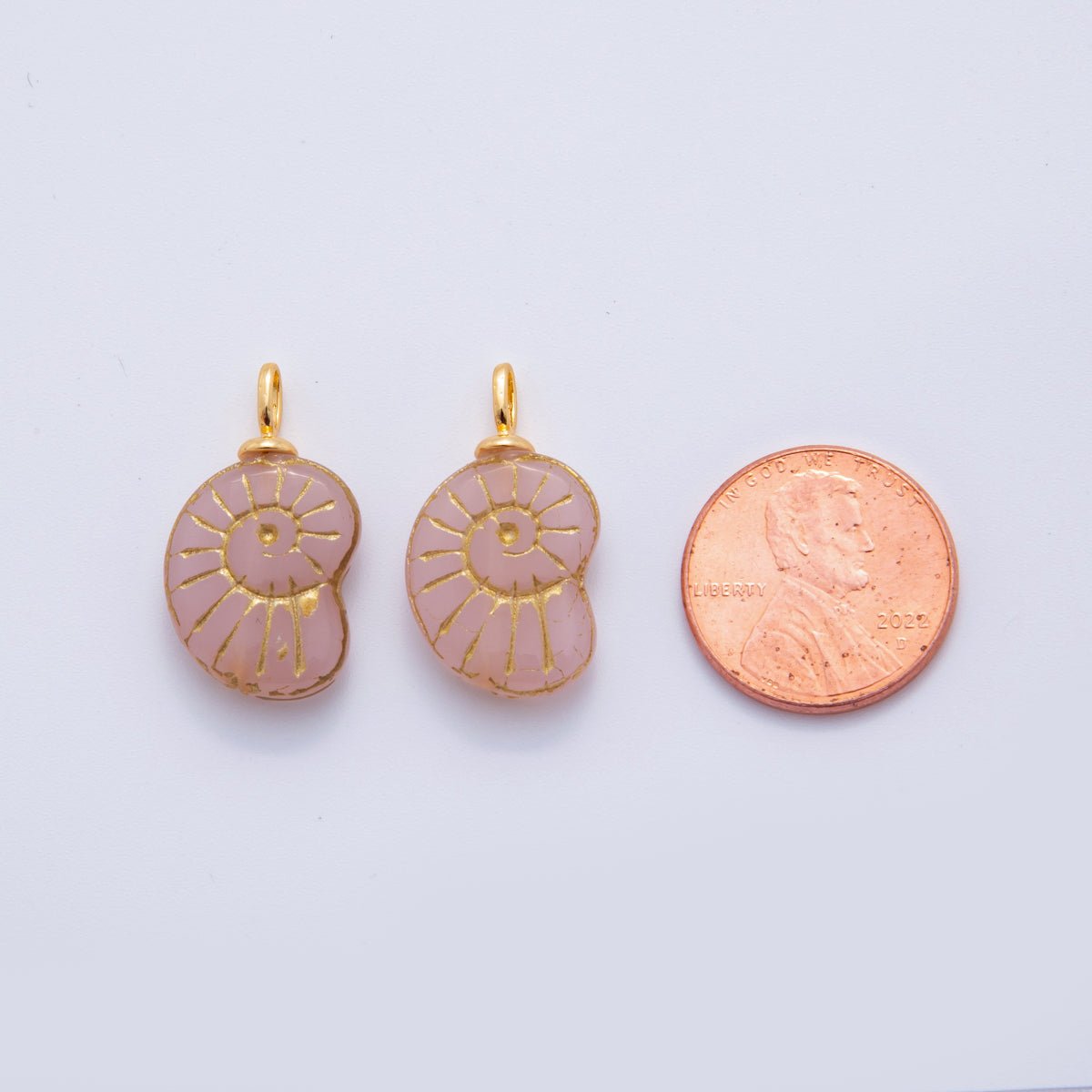 18K Gold Filled 24mm Baby Pink Enamel Sea Shell Charm | AF292
