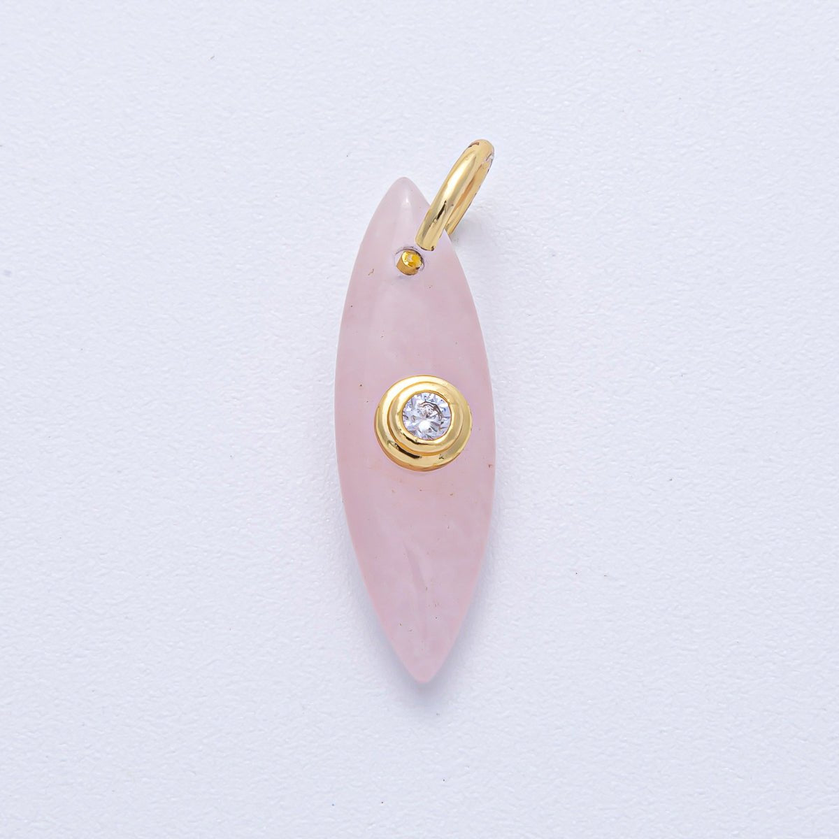 18K Gold Filled 24mm Clear CZ Embedded Tiger Eye, Rose Quartz, Turquoise, Amazonite Gemstone Navette Charm | AK127 AK128