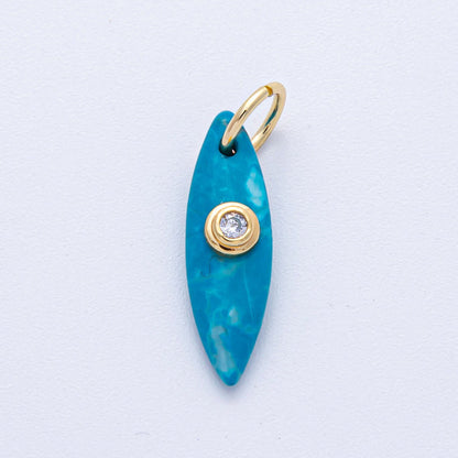 18K Gold Filled 24mm Clear CZ Embedded Tiger Eye, Rose Quartz, Turquoise, Amazonite Gemstone Navette Charm | AK127 AK128