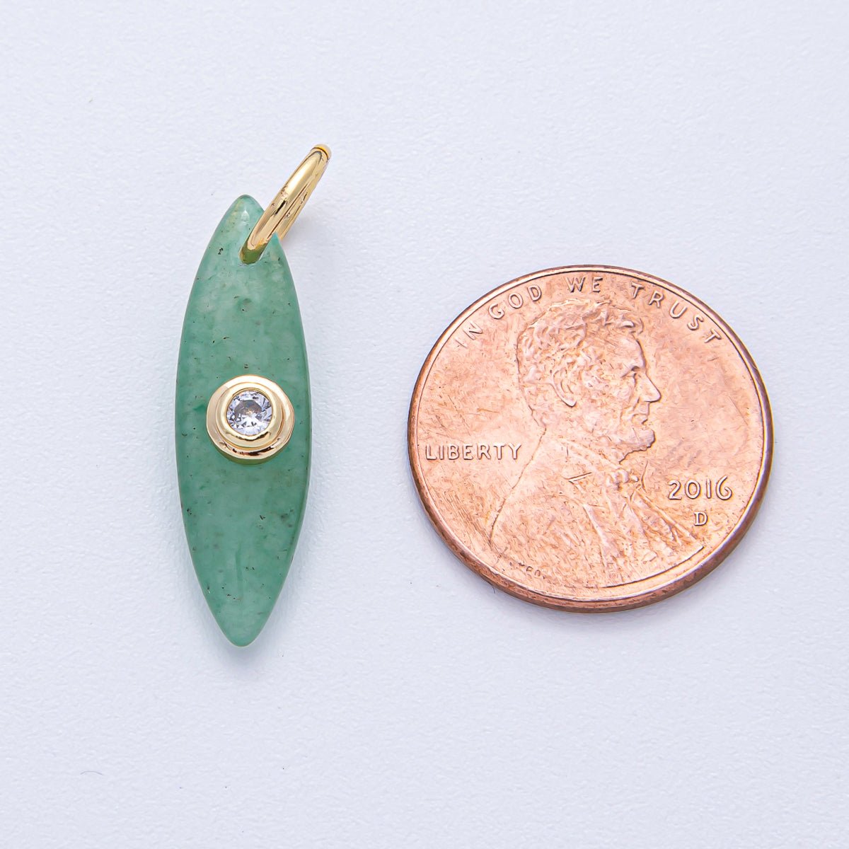 18K Gold Filled 24mm Clear CZ Embedded Tiger Eye, Rose Quartz, Turquoise, Amazonite Gemstone Navette Charm | AK127 AK128