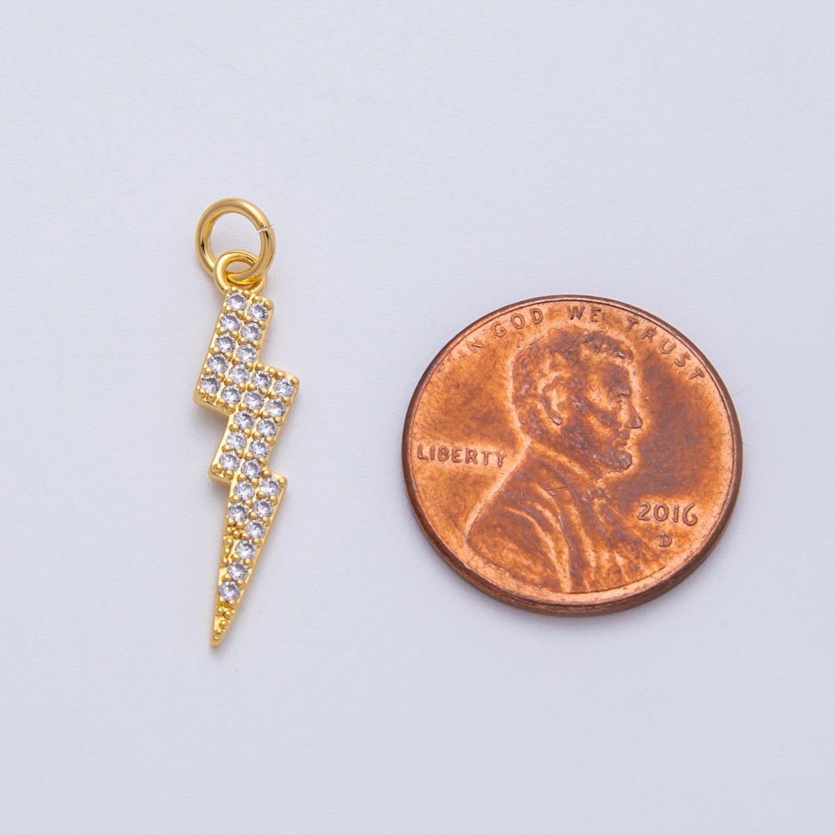 18K Gold Filled 24mm Clear Micro Paved CZ Lightning Bolt Thunder Charm | Charms-00332