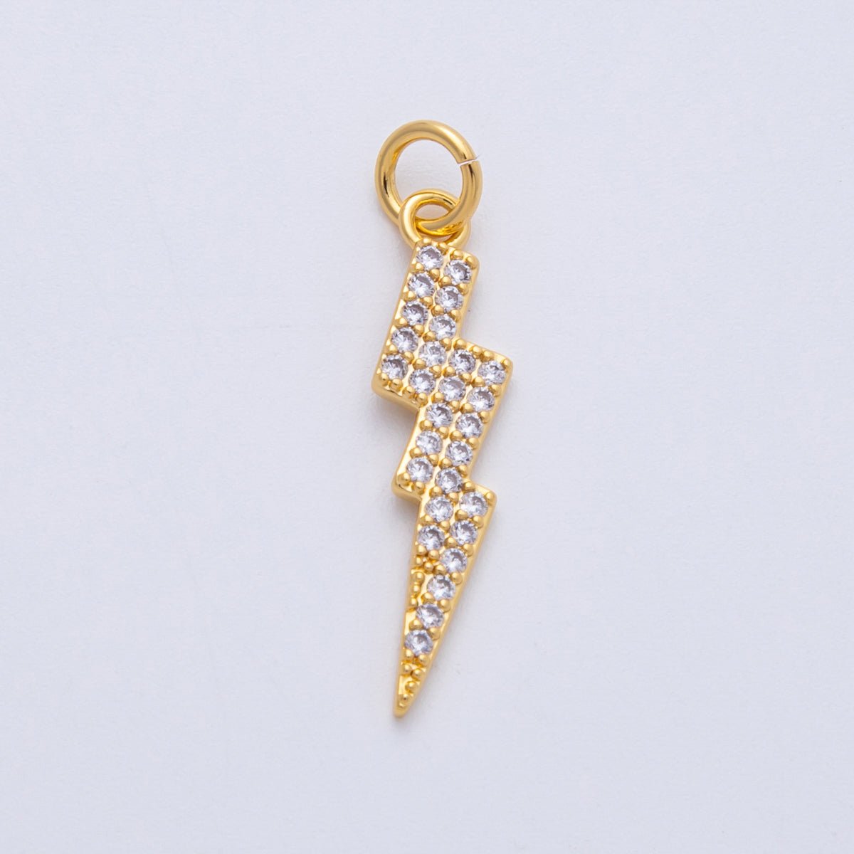 18K Gold Filled 24mm Clear Micro Paved CZ Lightning Bolt Thunder Charm | Charms-00332