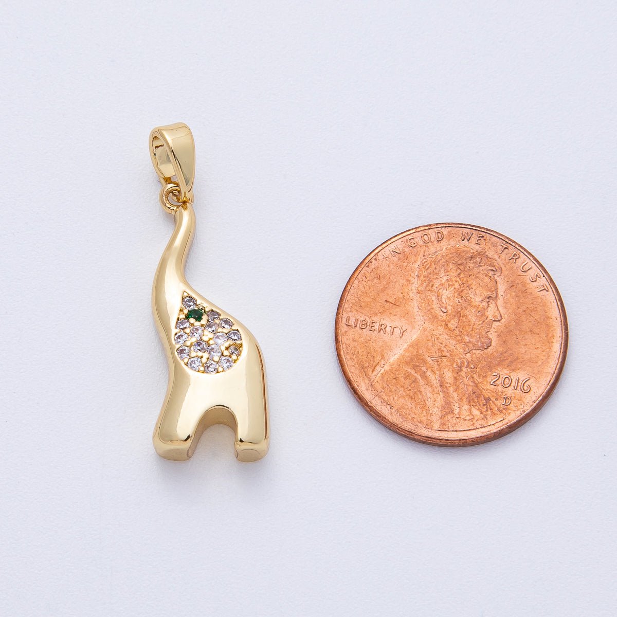 18K Gold Filled 24mm Elephant Micro Paved CZ Geometric Pendant | AF1214