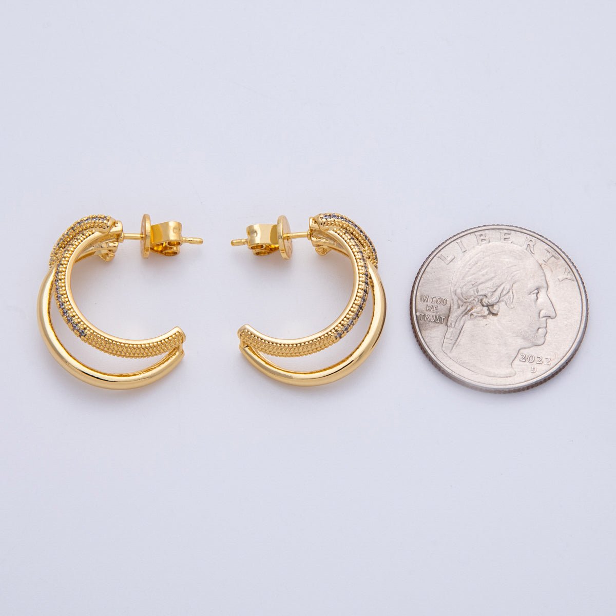 18K Gold Filled 24mm Micro Paved CZ Knot C-Shaped Hoop Set | Earrings-00193