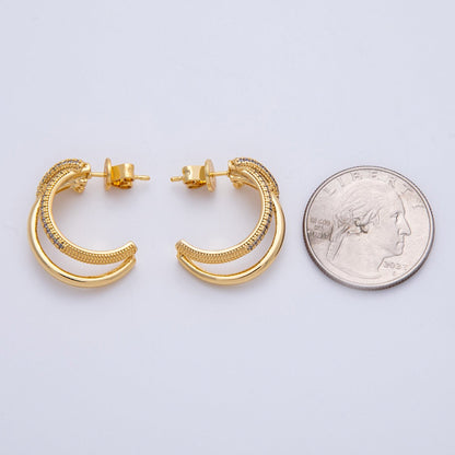 18K Gold Filled 24mm Micro Paved CZ Knot C-Shaped Hoop Set | Earrings-00193