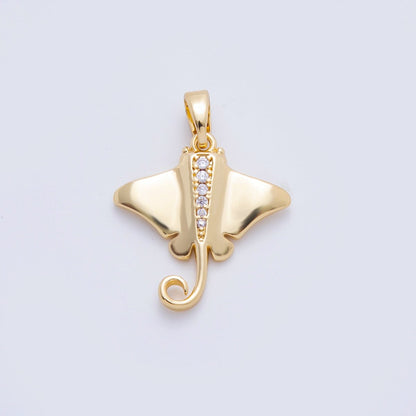 18K Gold Filled 24mm Micro Paved CZ Ocean Stingray Fish Pendant | AF-01105