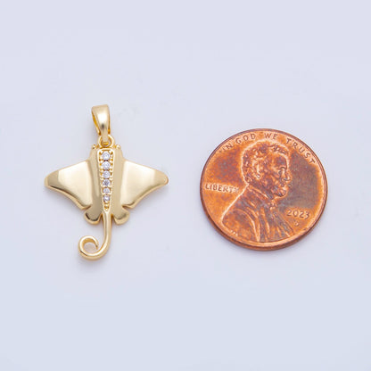 18K Gold Filled 24mm Micro Paved CZ Ocean Stingray Fish Pendant | AF-01105