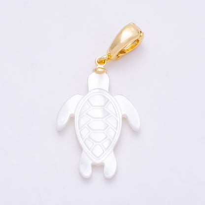 18K Gold Filled 24mm White Shell Pearl Tortoise Turtle Snap Latch Pendant | Charms-01321
