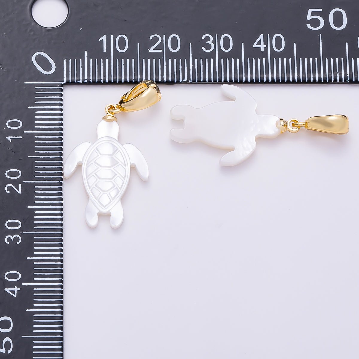 18K Gold Filled 24mm White Shell Pearl Tortoise Turtle Snap Latch Pendant | Charms-01321