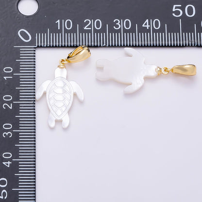 18K Gold Filled 24mm White Shell Pearl Tortoise Turtle Snap Latch Pendant | Charms-01321