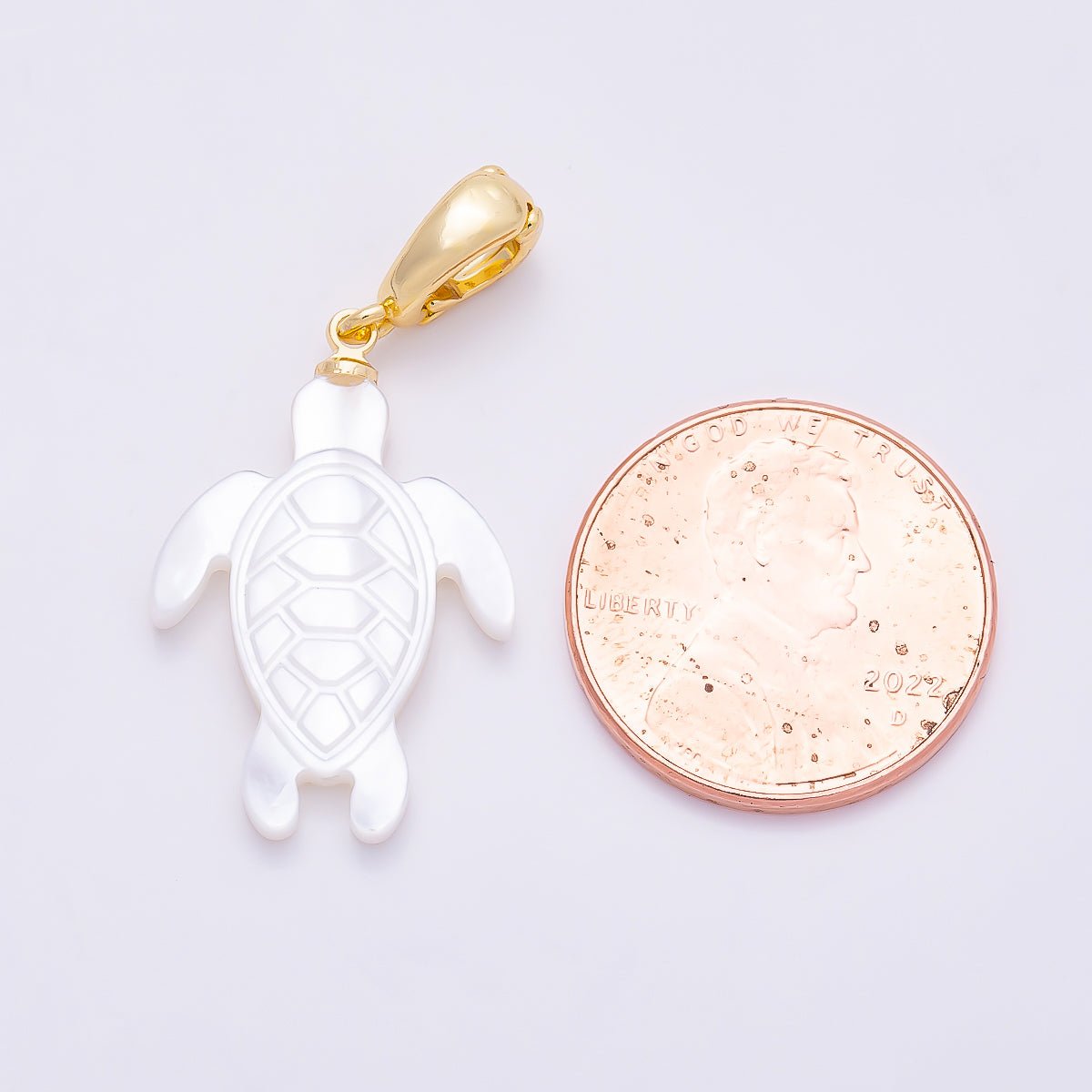 18K Gold Filled 24mm White Shell Pearl Tortoise Turtle Snap Latch Pendant | Charms-01321