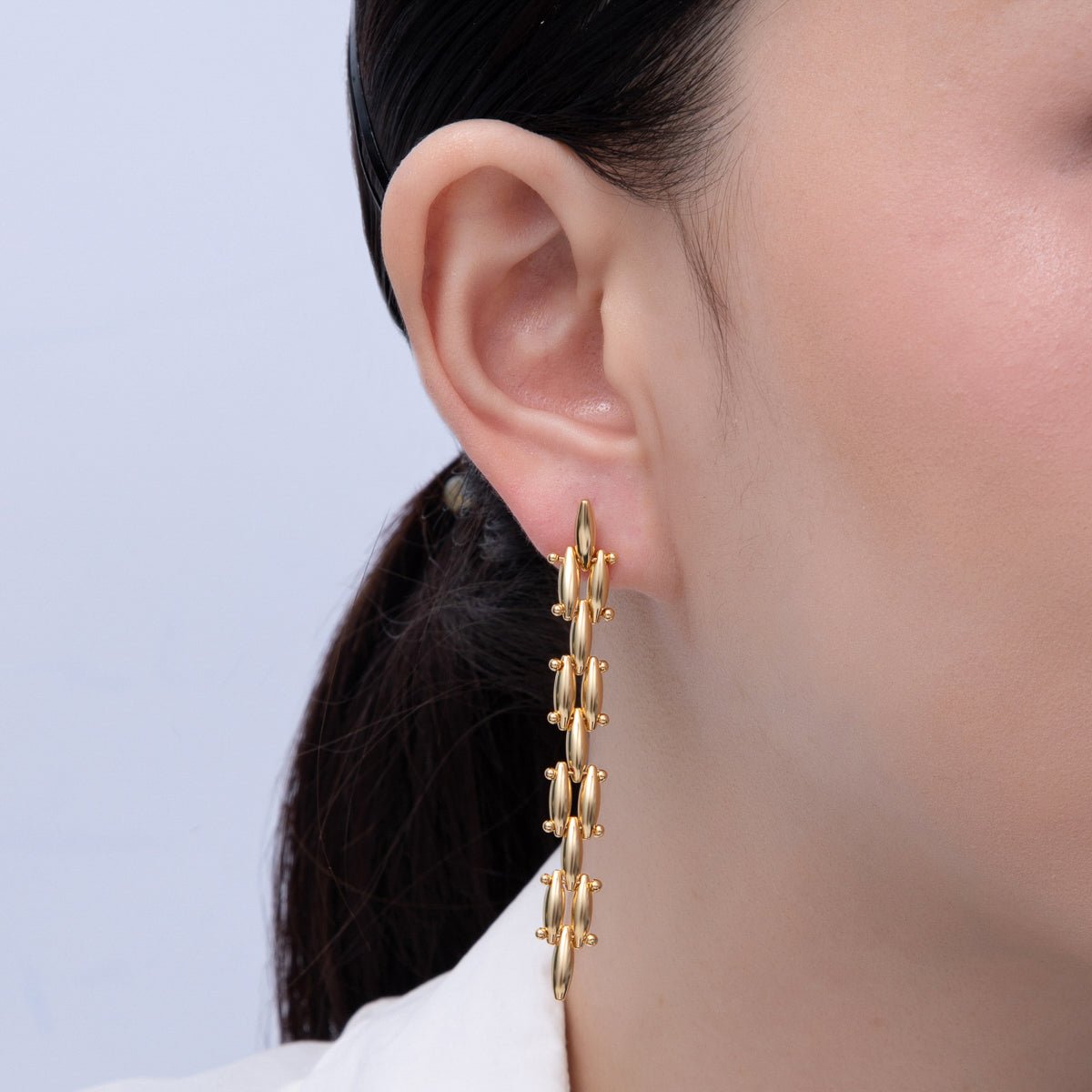 18K Gold Filled 2.5 Inch Panther Chain Drop Stud Earrings | AE620