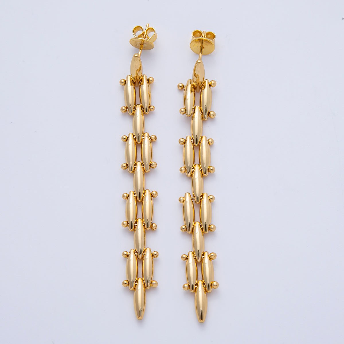 18K Gold Filled 2.5 Inch Panther Chain Drop Stud Earrings | AE620