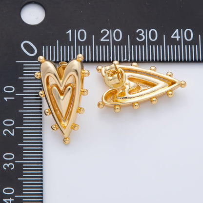 18K Gold Filled 25mm Beaded Double Outline Heart Stud Earrings | AD1591