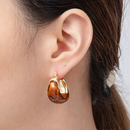 18K Gold Filled 25mm Brown, White, Blue, Black Resin Molten Gold Latch Hoops Earrings | AJ261 - AJ264