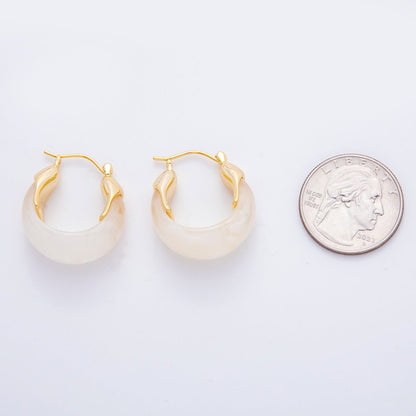 18K Gold Filled 25mm Brown, White, Blue, Black Resin Molten Gold Latch Hoops Earrings | AJ261 - AJ264