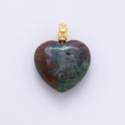 18K Gold Filled 25mm Carnelian, Agate, &amp; Jade Gemstone Puffy Heart Shaped Charm | C766 C834 C846