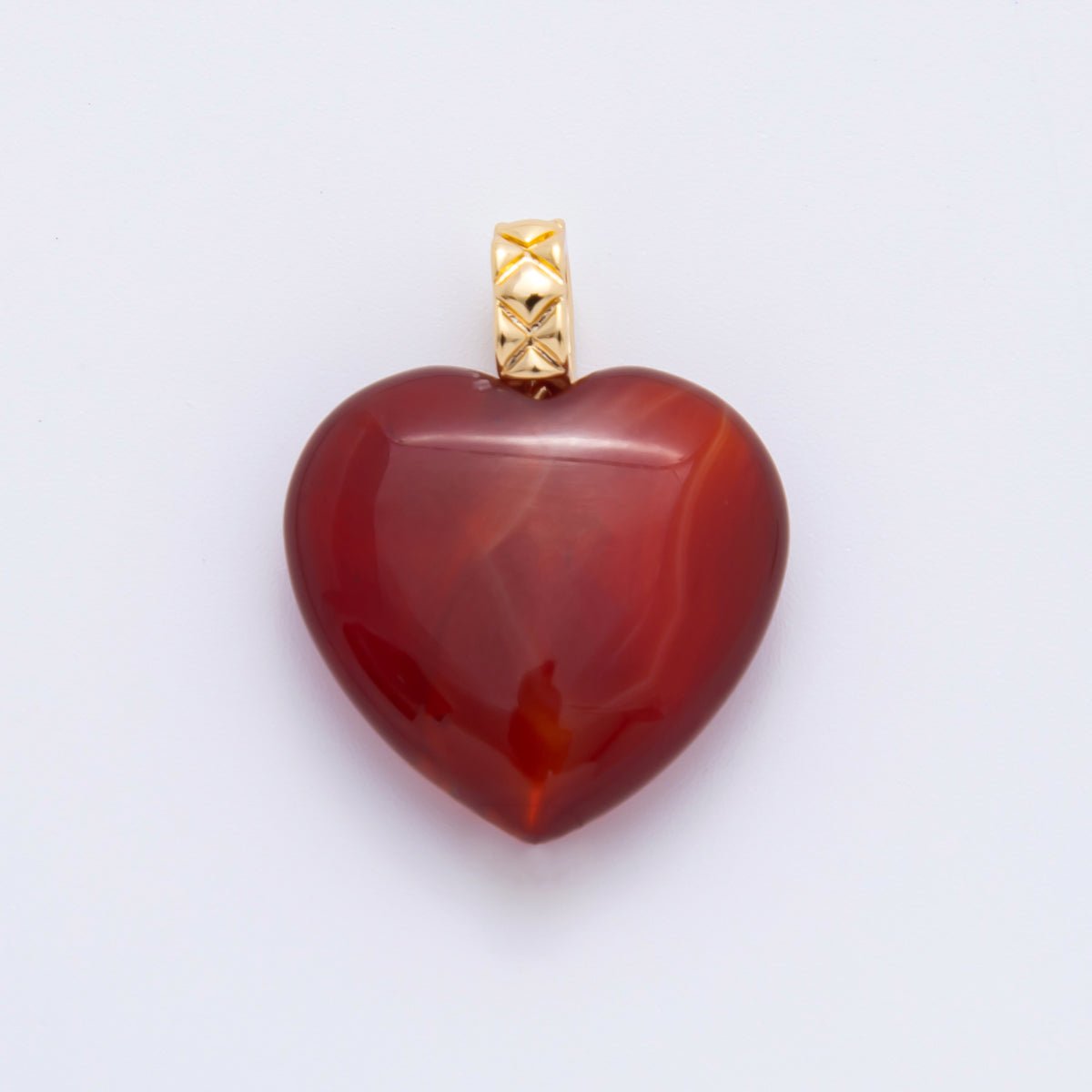 18K Gold Filled 25mm Carnelian, Agate, &amp; Jade Gemstone Puffy Heart Shaped Charm | C766 C834 C846