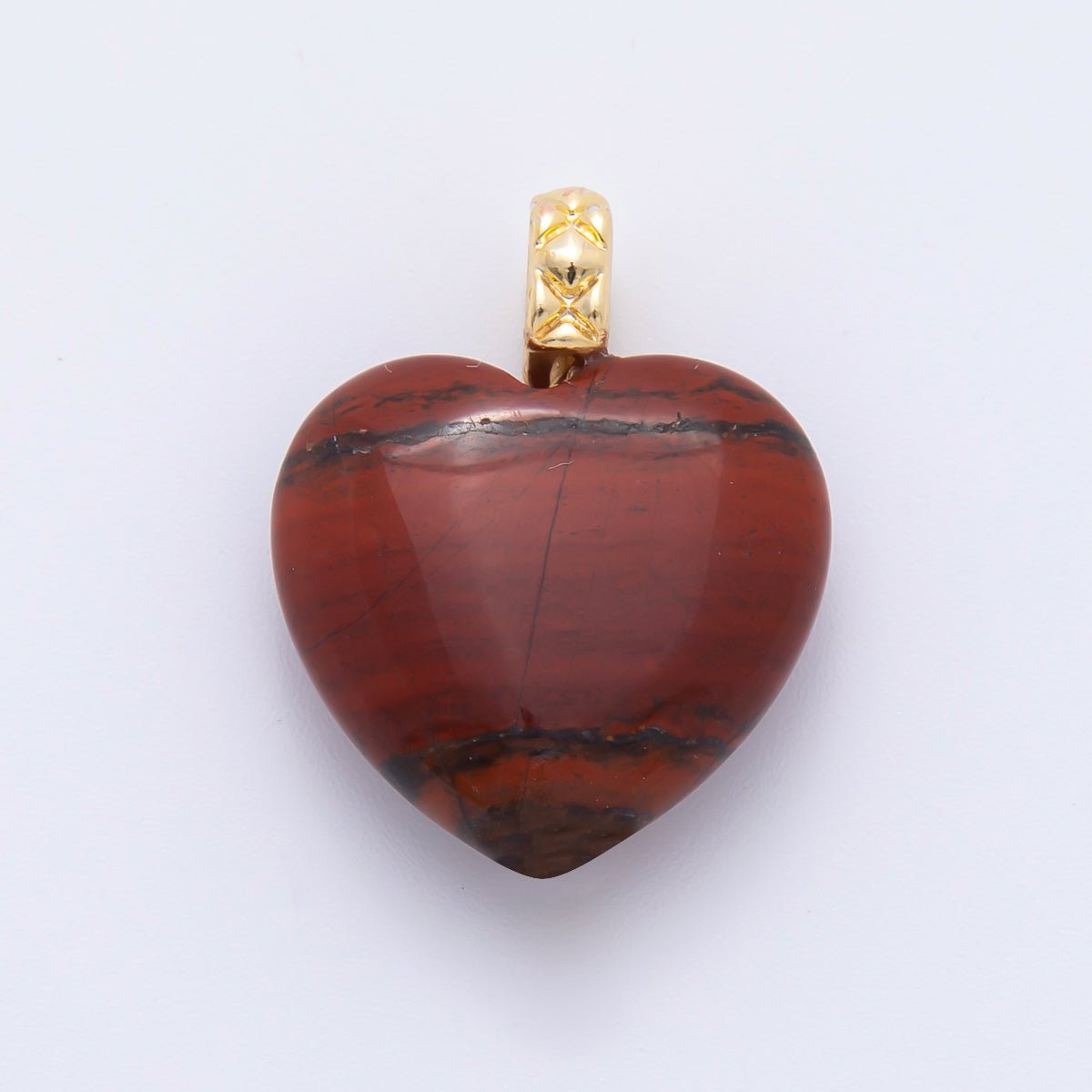 18K Gold Filled 25mm Carnelian, Agate, &amp; Jade Gemstone Puffy Heart Shaped Charm | C766 C834 C846