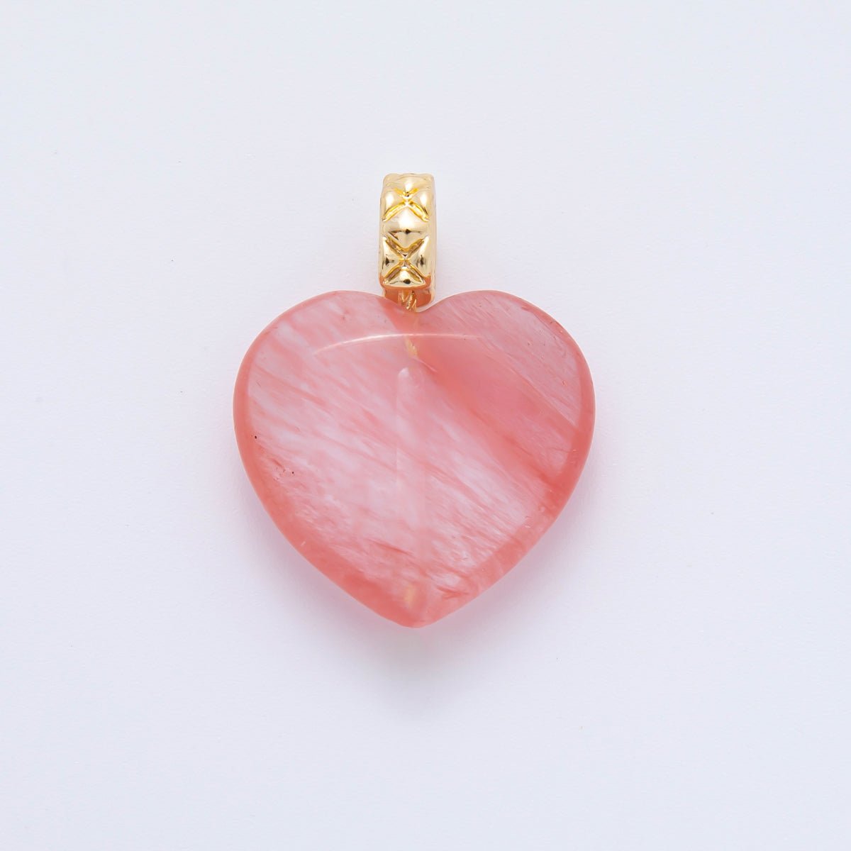 18K Gold Filled 25mm Carnelian, Agate, &amp; Jade Gemstone Puffy Heart Shaped Charm | C766 C834 C846