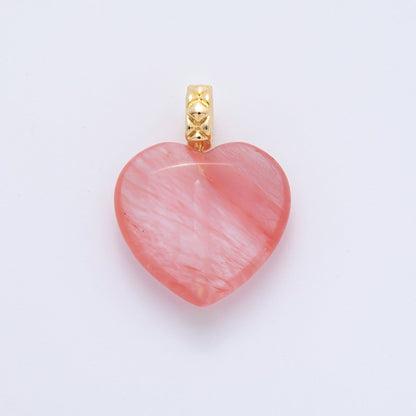 18K Gold Filled 25mm Carnelian, Agate, &amp; Jade Gemstone Puffy Heart Shaped Charm | C766 C834 C846