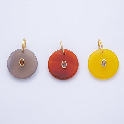 18K Gold Filled 25mm CZ Embedded Grey, Yellow, Red Round Gemstone Charm | AK053 AK054