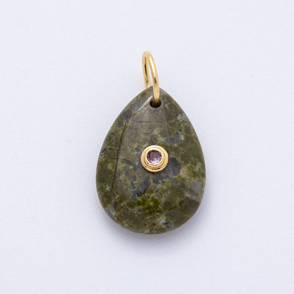 18K Gold Filled 25mm CZ Embedded Natural Gemstone Teardrop Charm | AK109 - AK112