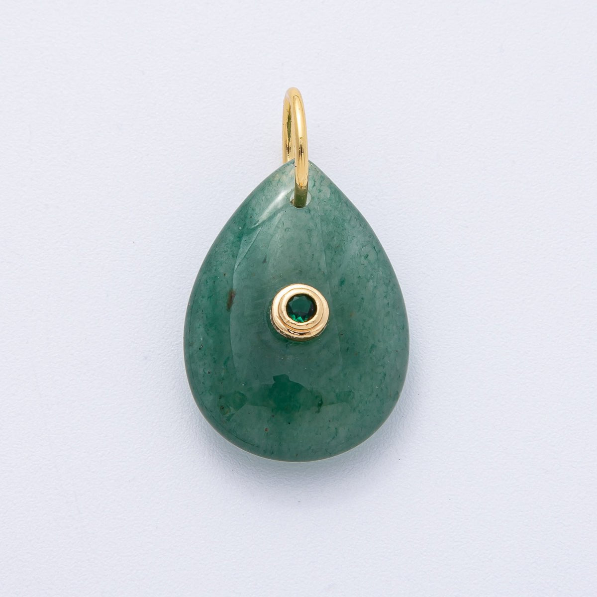 18K Gold Filled 25mm CZ Embedded Natural Gemstone Teardrop Charm | AK109 - AK112