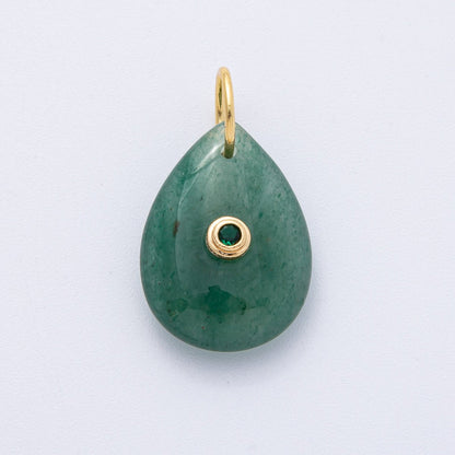 18K Gold Filled 25mm CZ Embedded Natural Gemstone Teardrop Charm | AK109 - AK112