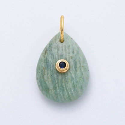 18K Gold Filled 25mm CZ Embedded Natural Gemstone Teardrop Charm | AK109 - AK112