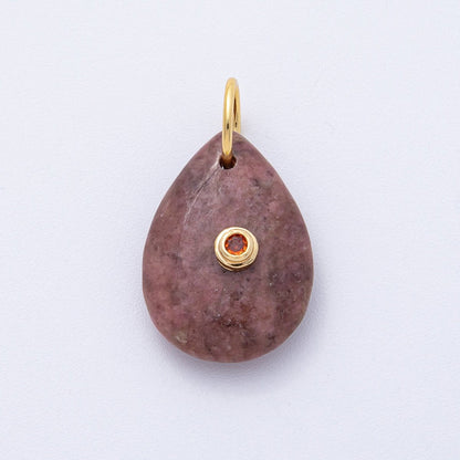 18K Gold Filled 25mm CZ Embedded Natural Gemstone Teardrop Charm | AK109 - AK112