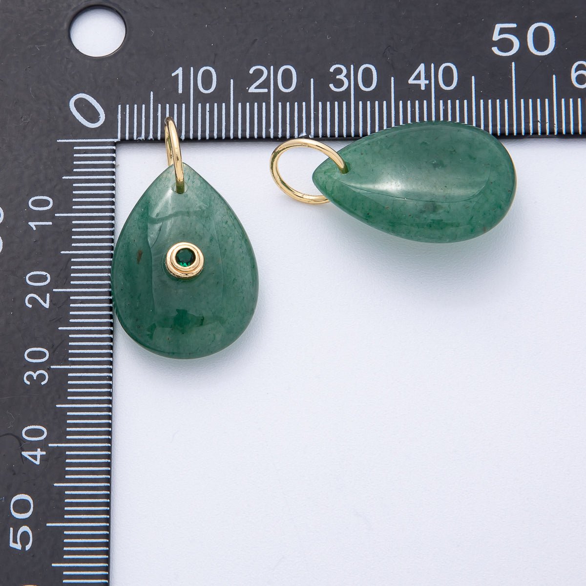 18K Gold Filled 25mm CZ Embedded Natural Gemstone Teardrop Charm | AK109 - AK112
