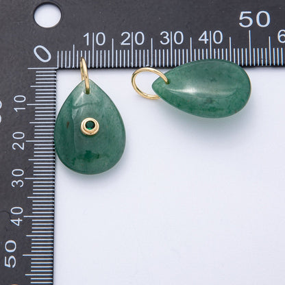 18K Gold Filled 25mm CZ Embedded Natural Gemstone Teardrop Charm | AK109 - AK112