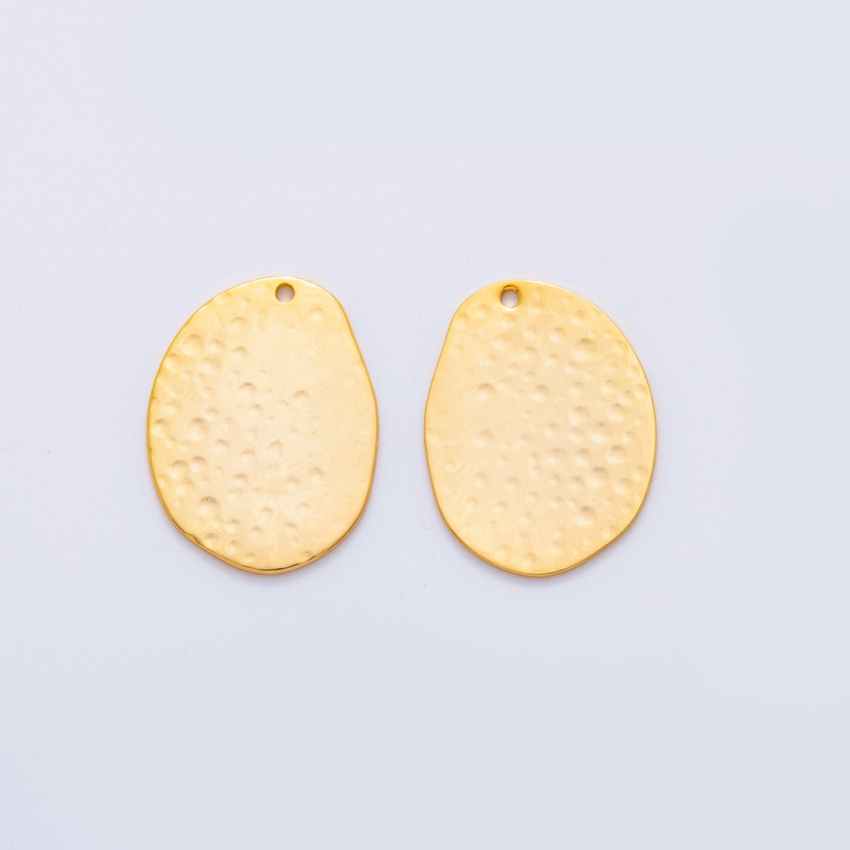 18K Gold Filled 25mm Dotted Hammered Oval Thin Charm Finding | Z1192