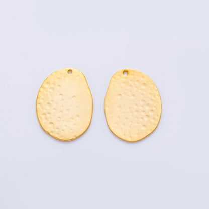 18K Gold Filled 25mm Dotted Hammered Oval Thin Charm Finding | Z1192
