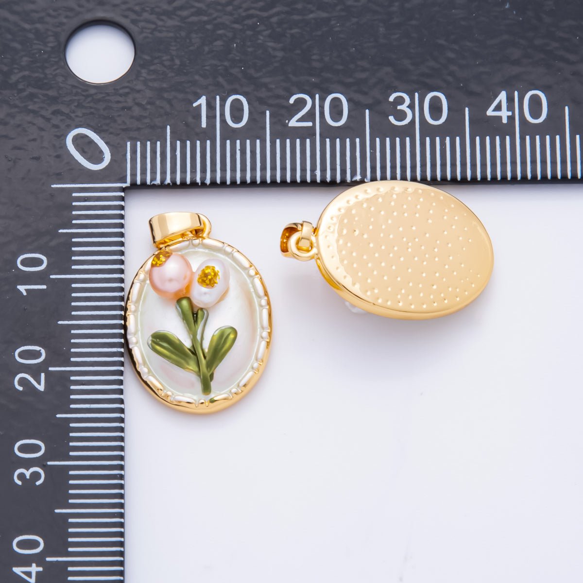 18K Gold Filled 25mm Enamel Art Shell Pearl Blooming Flower Pendant | AH-812