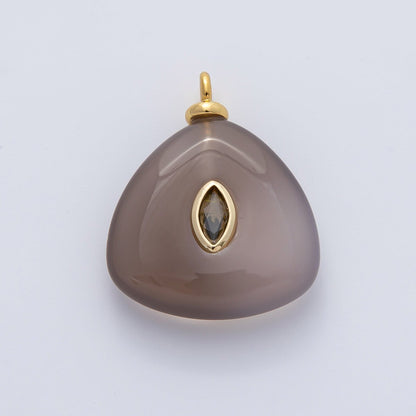 18K Gold Filled 25mm Green Marquise CZ Smokey Quartz Triangle Gemstone Charm | AF1452