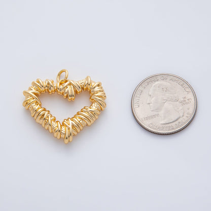 18K Gold Filled 25mm Hammered Knot Open Heart Charm | AF1411